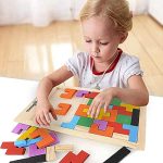 DIPDEY Wooden Tetris Puzzle Brain Teaser Toy Colorful Jigsaw Game Montessori Intelligence Educational Gift for Baby- Toddlers, Kids 2-6 Years Old Boys Girls – 40 Pcs, Multi Color