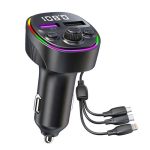 3 in 1 Fast Car Charger Cable (PD 66W+QC3.0), Wireless Bluetooth FM Transmitter Car Radio Adapter and Audio Call Receiver for Hands Free Calling, Support All Smartphones