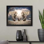 GADGETS WRAP Printed Photo Frame Matte Painting for Home Office Studio Living Room Decoration (11x9inch Black Framed) – Elephant Family Under The Sun