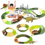 Gadget Glow Racing Car Dinosaur Toys for Kids 5 Years with Flexible Tracks, 1 LED Mini Car Toys for Kids, 2 Dinosaur Toy Figures & a Bridge | Toys for 3 + Year Old Boy A3