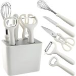 Kitchen Utensils Set with Holder, 6 Pieces Kitchen Cooking Tools with Holder, Collection for Peeler, Spatula, Spoon, Brush, Whisk