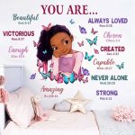 GADGETS WRAP Black Girl Religious Butterfly Wall Decal Sticker, Positive Saying African American You are Beautiful Nursery Decor, Inspirational Home Afro Kid Room Decoration Bedroom Playroom Art Gift