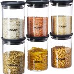 Amazon Brand – Solimo Plastic Storage Jar and Container Set I Air Tight & BPA Free Containers For Kitchen Storage Set I Grocery Kitchen Container Set I Multipurpose Jar, 900 Ml Each, Set 6, Grey