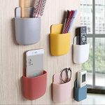 MEHER multipurpose wall holder with mobile charging point/stationary storage/bathroom acceceries/remote holder/makup brush holder.. no drilling only stick on smooth surface 4 piece set…24, Plastic