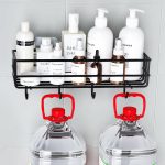 GREEMITO Bathroom Rack – Bathroom Shelves – Kitchen Storage – Multipurpose Rack Shampoo Holder With 4 hook – Adhesive Shower Caddy Metal Shelf Without Drilling (Black)