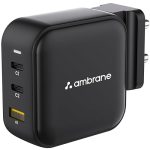 Ambrane 65W Charger Adapter, 3 Ports – 2 Type C & 1 USB for Samsung, Type C Laptops: MacBook, Dell, HP, ASUS, Fast Charger with PD Technology & GaN Technology for All Devices (RAAP G65, Black)