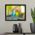 GADGETS WRAP Printed Photo Frame Matte Painting for Home Office Studio Living Room Decoration (11x9inch Black Framed) – Blue & Green Love Birds
