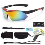 PROBEROS® Polarized Sports Sunglasses with 3 or 5 Interchangeable Lenses, Mens Womens Cycling Glasses, Baseball Running Fishing Golf Driving