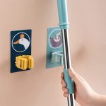 wolpin Mop Holder Self Adhesive Hooks, Broom Holder Wall Plastic Waterproof Multicolour for Bathroom & Kitchen, Multipurpose (Slots, Pack of 2 Pcs)