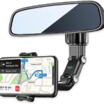 Favoto Rearview Mirror Phone Holder for Car 360° Adjustable Retractable GPS Mirror Mobile Holder Multifunctional Universal Car Phone Holder for All Smartphones (Green)