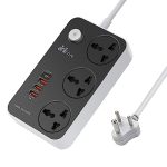 Hoteon Extension Board, Power Strip with 20W Fast PD/Type C, 2500W 10A Extension Cord with 3 Universal Socket, 38W USB Fast Charging Ports, 3-Pin Surge Protection for Home Office 250 Volts Black