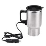 Akozon 12V 450ml Car Electric Mug Stainless Steel Travel Heating Cup Coffee Tea Car Cup Insulated Heated Thermal Mug with Cigarette Lighter Cable