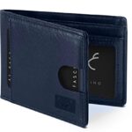 AL FASCINO Branded Men’s Wallets Stylish RFID Protected Genuine Leather Bifold Front Pocket Wallet | Card Slots with Smart Pull Strap Minimalist Design (Navy Blue)