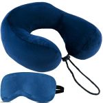 Trajectory Travel Neck Pillow with Sleeping Eye Mask Combo with 5 Years Warranty for Travel in Flight car Train Airplane with 2 Years Warranty for Sleeping for Men and Women Blue