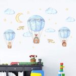 GADGETS WRAP Cartoon Hot Air Balloon Wall Stickers Animals Sky Stars for Kids Room PVC Removable Wall Decals for Living Room Mural