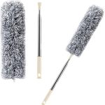 Fan Cleaning Mop UCRAVO Microfiber Duster with Extension Pole(Stainless Steel), Extra Long 100 inches, with Bendable Head, Extendable Duster for Cleaning High Ceiling Fan, Interior Roof, Gap Dust- Wet or Dry Use