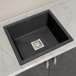 Plantex Granite Quartz Single Bowl Kitchen Sink with Hose Pipe and Square Coupling-Flush Mount/Under Mount/Top Mount –(Black-21 x 18 inches)