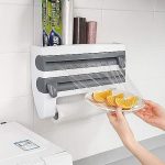 Rexmon 4 in 1 Paper Dispenser and Holder for Cling Film,Wrap Center Holds Aluminum Foil and Kitchen Roll,Plastic Wrap and Paper Towels Tissue Paper Roll Use for Home,Kitchen,Bathroom,Hotel,Restaurant