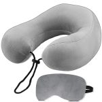 Trajectory Travel Neck Pillow with Sleeping Eye Mask Combo with 5 Years Warranty for Travel in Flight car Train Airplane with 2 Years Warranty for Sleeping for Men and Women Grey