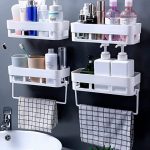 SOCHEP Plastic Bathroom Storage Rack,Shelf Organizer,Wall Mounted Shelf,Bathroom Hardware&Accessories Set For Home,Basin,Kitchen Multipurpose Holder Self Stand-White (Shelve(4)+Hanger(2)) Plastic