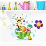 Gadgets Wrap Cartoon Animals in The Bath Wall Sticker for Kids Baby Rooms Bathroom Home Decoration Decals Wallpaper Shower Wall Stickers