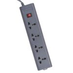 FatCherry FC2017, 4 + 1 Power Strip Greay Color 240 Volts with 1 LED Indicator Master Switch,Safety Shutter & 4 International sockets, 1.86 Meter Log Wire, Extension Cord for Home Appliances,