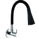10X Sink Tap for Kitchen BL-9876 Flexible Neck Black Color Wall Mount, Chrome Finish (Double Flow), Metal