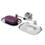 U-S-F BATH ACCESSORIES Premium 304 Grade Stainless Steel Soap Holder – Stylish and Durable Soap Dish for Bathroom, Dual Soap Tray with Modern Design (Chrome Finish, Pack of 1)