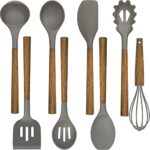 Umite Chef Silicone Cooking Utensil Set, 8-Piece Kitchen Utensils Set with Natural Acacia Wooden Handles,Food-Grade Silicone Heads-Silicone Kitchen Gadgets and Spatula Set for Nonstick Cookware – Gre