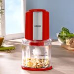 Borosil Red Chef Delite 300 Watts Electric Chopper for Kitchen Twin Blade 600 ml ‘chop-n-store’ plastic bowl with lid, Vegetable Chopper, Cutter, Chop, Mince, Dice