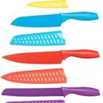 Amazon Basics 6 Stainless-Steel Colored Knives Set with Knife Covers