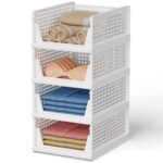 Zulaxy Organisers Storage Box for Wardrobe Stackable Cupboard Wardrobe for Almera, Rack, Closet, Clothes, Trousers Organiser for Home Storage (4 Pack, Large, White, High Strength Plastic)