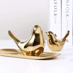Xtore Ceramic Golden Blessing Birds Figurine for Home Decor | Living Room, Bedroom, Office Desk, Cabinets – (Pack of 2, Golden)