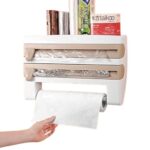 ZWARTE 4 in 1 Paper Dispenser and Holder for Cling Film,Wrap Center Holds Aluminum Foil and Kitchen Roll,Plastic Wrap,Tissue Paper Roll Use for Home,Kitchen,Bathroom,Hotel,Restaurant,Beige