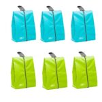 Lify Shoe Storage Organizer Bags Set, Water-Resistant Nylon Fabric with Sturdy Zipper for Traveling (6 Pack) (Aqua Blue(Turquoise) & Florescent(Neon Green))