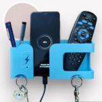 GEOCARTER Wall Mount Mobile Holder | Plastic Storage Case for Ac/Tv Remotes | Multi-Purpose Wall Phone Stand for Charging | Remote Wall Organiser | Smart Stand Wall Gadget Blue, Pack-1