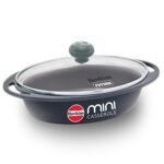 Hawkins 0.75 Litre Mini Casserole with Glass Lid, Oval Shaped Die-Cast pan for Cooking, Reheating, Serving and Storing, Grey (DCG75G)