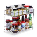 CR18 COLLECTION Heavy Stainless Steel Kitchen Rack, Kitchen Organizer and Space Saver, Counter top Stainless Steel Kitchen Stand 2-Tier Trolley Basket for Boxes Utensils Dishes for Home, Tiered Shelf