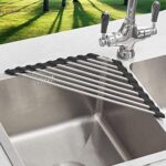 HARI® SUS304 Stainless Still Dish Drying Rack Over Sink Corner Dish Rack Kitchen Gadget Tool Sink Caddy Corner Sink Drainer (Black)