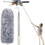 TIRALUHEM Microfiber Feather Duster Bendable & Extendable Fan Cleaning Duster with 100 inches Expandable Pole Handle Washable Duster for High Ceiling Fans, Window Blinds, Furniture (G1.)