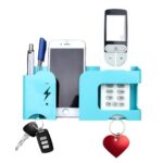 EXPRO Wall Mount Mobile Holder | Plastic Storage Case for Ac/Tv Remotes | Multi-Purpose Wall Phone Stand for Charging | Remote Wall Organiser | Smart Stand Wall Gadget (Blue)