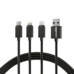 AmazonBasics 3 in 1 USB Fast Charging Cable, Multipurpose Cord Type C, Lightning & Micro USB Cable For iPhone, Smartphones & Other Devices 1.25 Meter – Black