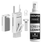 Sounce 8 in 1 Laptop Screen Cleaner, Cleaning kit for Mobile, iPhone, Airpods, Earbuds, Keyboard, Multifunctional Tool Gadget with 250Ml Cleaning Liquid Spray – White