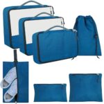 TRIP ON GO 7 Set Polyester Packing Cubes Travel Organizer, 2 Packing Bags + 1 Toiletry Bag + 1 Cosmetic Organizer Pouch + 1 Gadget Organizer + 1 Drawstring Laundry Bag with 1 Shoe Bags (Airport Blue)