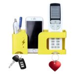 EXPRO Wall Mount Mobile Holder | Plastic Storage Case for Ac/Tv Remotes | Multi-Purpose Wall Phone Stand for Charging | Remote Wall Organiser | Smart Stand Wall Gadget (Yellow)