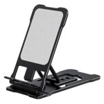 Xtore Metallic Cell Phone Stand, Fully Foldable, Height and Angle Adjustable Desktop Phone Holder (Black)