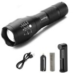 amiciVision Metal Led Flashlight, Xhp50 Led Water Resistant Zoomable Torch With 5 Lighting Modes For Camping, Hiking With 1X18650 Battery And Smart Battery Charger, 250 Lumen