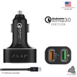 ZAAP(USA) Qualcomm 3.0 Aluminium 2-Port 30W Universal Car Charger with 1 USB Charging Cable Combo for Android Smartphones, Black