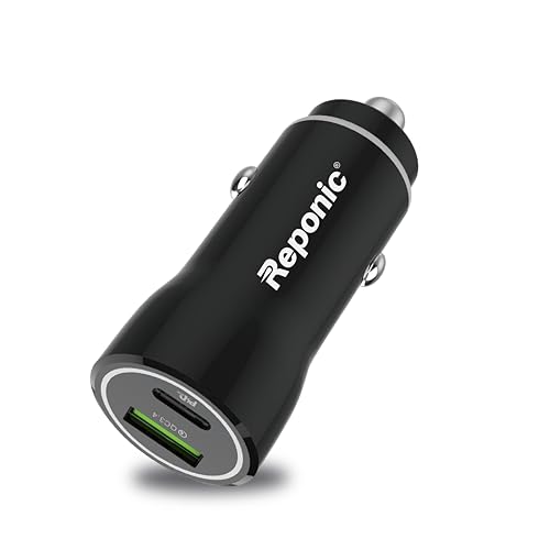 Reponic 54W Car Power 3.4A Fast Car Charger with Dual Output PD20W + OC3.4 Type C PD Cable Fast Charging, Adapter for iPhone & Android Smartphones and Tablets (Black)