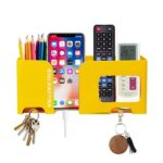 WALLVIEW TECH Wall Mount Mobile Holder | Plastic Storage Case for Ac/Tv Remotes | Multi-Purpose Wall Phone Stand for Charging | Remote Wall Organiser | Smart Stand Wall Gadget (Yellow)